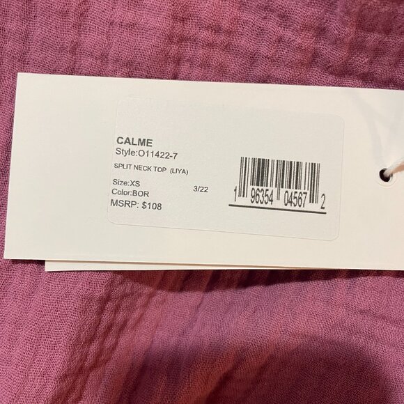 Calme by Johnny Was Liya Split Neck Mauve 100% Organic Cotton Top Size XS NWT - Picture 8 of 9